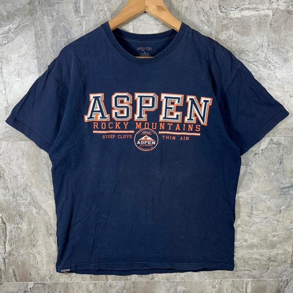 Navy blue Aspen Rocky Mountains tee with orange accents Size L #skater #outdoors